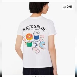 Kate Spade White Tee with Embellished Pink Donut Graphic Size Large